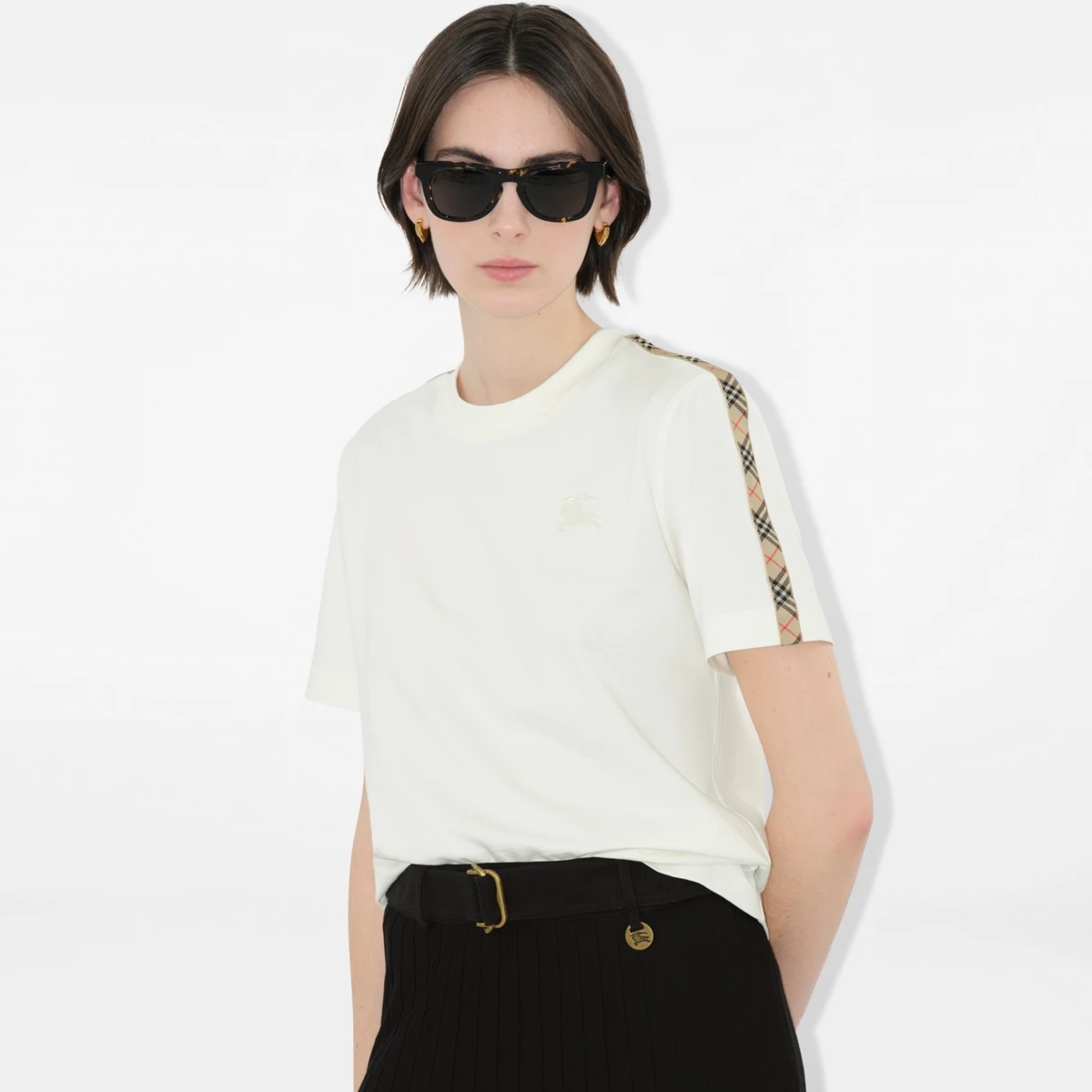 burberry check panel ekd embroidery cotton t-shirt